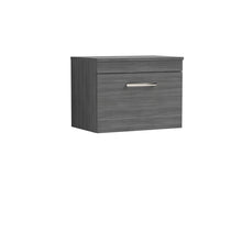 Nui Athena 600mm Wall Hung Vanity With Worktop Contemporary Anthracite Woodgrain MFC Textured Woodgrain 448x605x390mm - JJ Building Materials