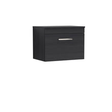 Nui Athena 600mm Wall Hung Vanity With Worktop Contemporary Charcoal Black MFC Textured Woodgrain 448x605x390mm - JJ Building Materials