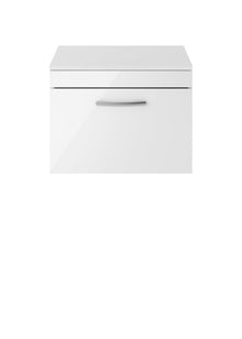 Nui Athena 600mm Wall Hung Vanity With Worktop Contemporary Gloss White MFC Painted Gloss 448x605x390mm - JJ Building Materials