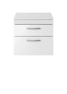 Nui Athena 600mm Wall Hung Vanity With Worktop Contemporary Gloss White MFC Painted Gloss 556x605x390mm - JJ Building Materials