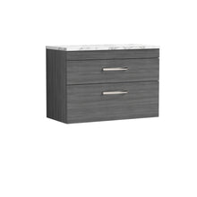 Nui Athena 800 Wall Hung 2 - drawer Unit & Laminate Worktop Contemporary Anthracite Woodgrain MFC Textured Woodgrain 560x805x390mm - JJ Building Materials
