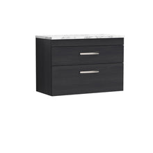 Nui Athena 800 Wall Hung 2 - drawer Unit & Laminate Worktop Contemporary Charcoal Black MFC Textured Woodgrain 560x805x390mm - JJ Building Materials