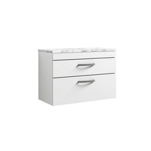 Nui Athena 800 Wall Hung 2 - drawer Unit & Laminate Worktop Contemporary Gloss White MFC Painted Gloss 560x805x390mm - JJ Building Materials