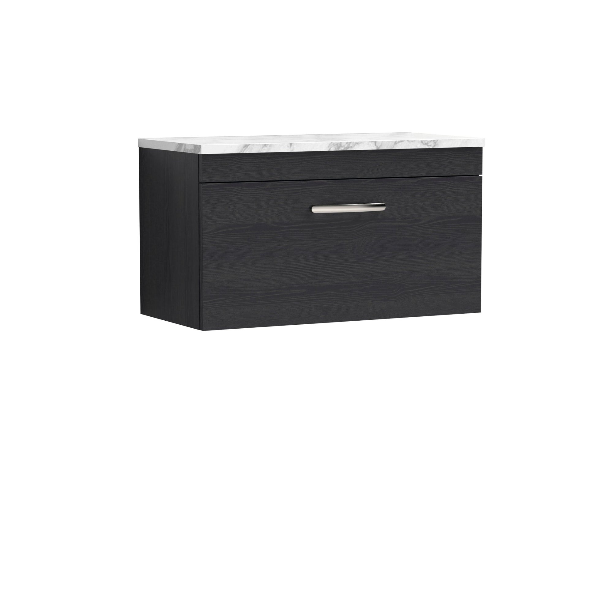 Nui Athena 800 Wall Hung Single Drawer Unit & Laminate Worktop Contemporary Charcoal Black MFC Textured Woodgrain 452x805x390mm - JJ Building Materials
