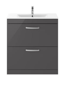 Nui Athena 800mm Floor Standing Cabinet With Basin 2 Contemporary Gloss Grey MFC 883x805x395mm - JJ Building Materials