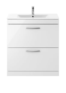 Nui Athena 800mm Floor Standing Vanity With Basin 2 Contemporary Gloss White MFC 883x805x395mm - JJ Building Materials