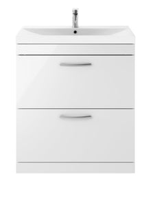 Nui Athena 800mm Floor Standing Vanity With Basin 3 Contemporary Gloss White MFC 915x810x390mm - JJ Building Materials
