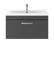Nui Athena 800mm Wall Hung Cabinet With Basin 1 Contemporary Gloss Grey MFC 471x810x390mm - JJ Building Materials