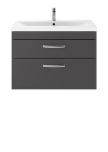 Nui Athena 800mm Wall Hung Cabinet With Basin 1 Contemporary Gloss Grey MFC 579x810x390mm - JJ Building Materials