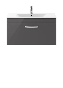 Nui Athena 800mm Wall Hung Cabinet With Basin 2 Contemporary Gloss Grey MFC 449x805x395mm - JJ Building Materials