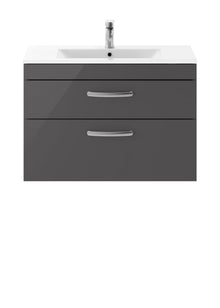 Nui Athena 800mm Wall Hung Cabinet With Basin 2 Contemporary Gloss Grey MFC 557x805x395mm - JJ Building Materials