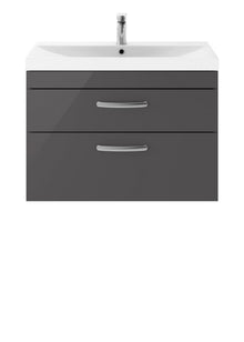 Nui Athena 800mm Wall Hung Cabinet With Basin 3 Contemporary Gloss Grey MFC 589x810x390mm - JJ Building Materials