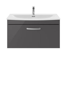 Nui Athena 800mm Wall Hung Cabinet With Basin 4 Contemporary Gloss Grey MFC 461x810x390mm - ATH080G - JJ Building Materials