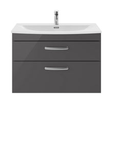 Nui Athena 800mm Wall Hung Cabinet With Basin 4 Contemporary Gloss Grey MFC 461x810x390mm - ATH081G - JJ Building Materials