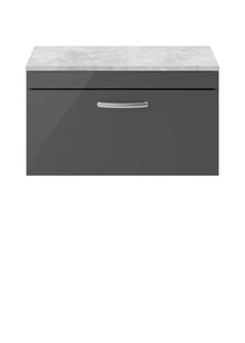 Nui Athena 800mm Wall Hung Cabinet With Grey Worktop Contemporary Gloss Grey MFC Painted Gloss 452x805x390mm - JJ Building Materials