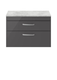 Nui Athena 800mm Wall Hung Cabinet With Grey Worktop Contemporary Gloss Grey MFC Painted Gloss 560x805x390mm - JJ Building Materials