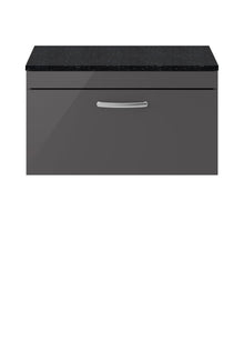 Nui Athena 800mm Wall Hung Cabinet With Sparkling Black Worktop Contemporary Gloss Grey MFC Painted Gloss 452x805x390mm - JJ Building Materials