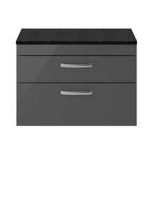Nui Athena 800mm Wall Hung Cabinet With Sparkling Black Worktop Contemporary Gloss Grey MFC Painted Gloss 560x805x390mm - JJ Building Materials