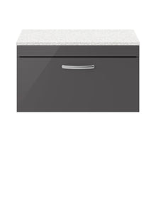 Nui Athena 800mm Wall Hung Cabinet With Sparkling White Worktop Contemporary Gloss Grey MFC Painted Gloss 452x805x390mm - JJ Building Materials