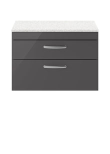 Nui Athena 800mm Wall Hung Cabinet With Sparkling White Worktop Contemporary Gloss Grey MFC Painted Gloss 560x805x390mm - JJ Building Materials