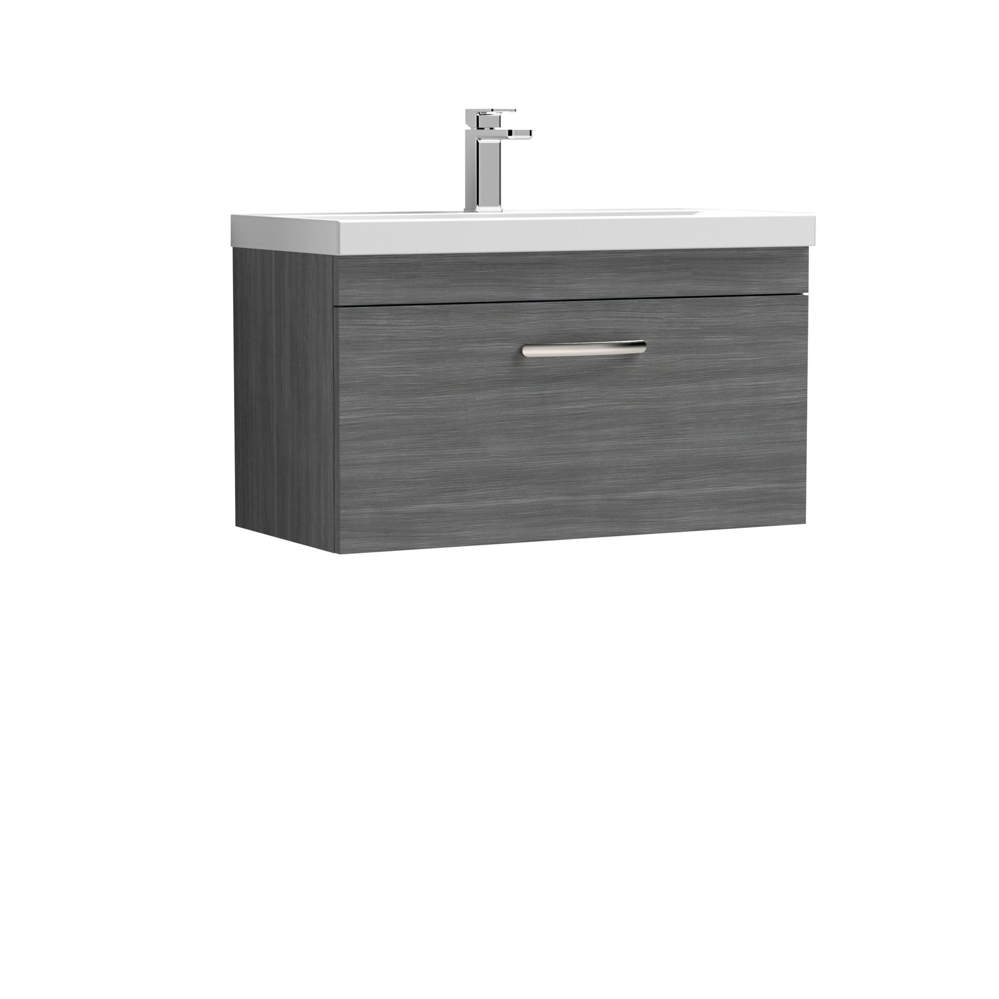 Nui Athena 800mm Wall Hung Vanity With Basin 1 Contemporary Anthracite Woodgrain MFC 470x810x390mm - JJ Building Materials