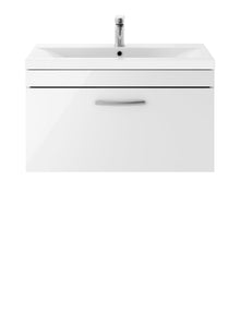 Nui Athena 800mm Wall Hung Vanity With Basin 1 Contemporary Gloss White MFC 470x810x390mm - JJ Building Materials