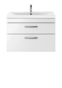 Nui Athena 800mm Wall Hung Vanity With Basin 1 Contemporary Gloss White MFC 578x810x390mm - JJ Building Materials