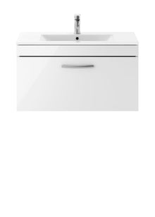 Nui Athena 800mm Wall Hung Vanity With Basin 2 Contemporary Gloss White MFC 448x805x395mm - JJ Building Materials