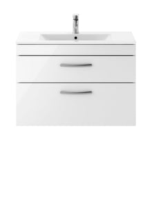 Nui Athena 800mm Wall Hung Vanity With Basin 2 Contemporary Gloss White MFC 556x805x395mm - JJ Building Materials