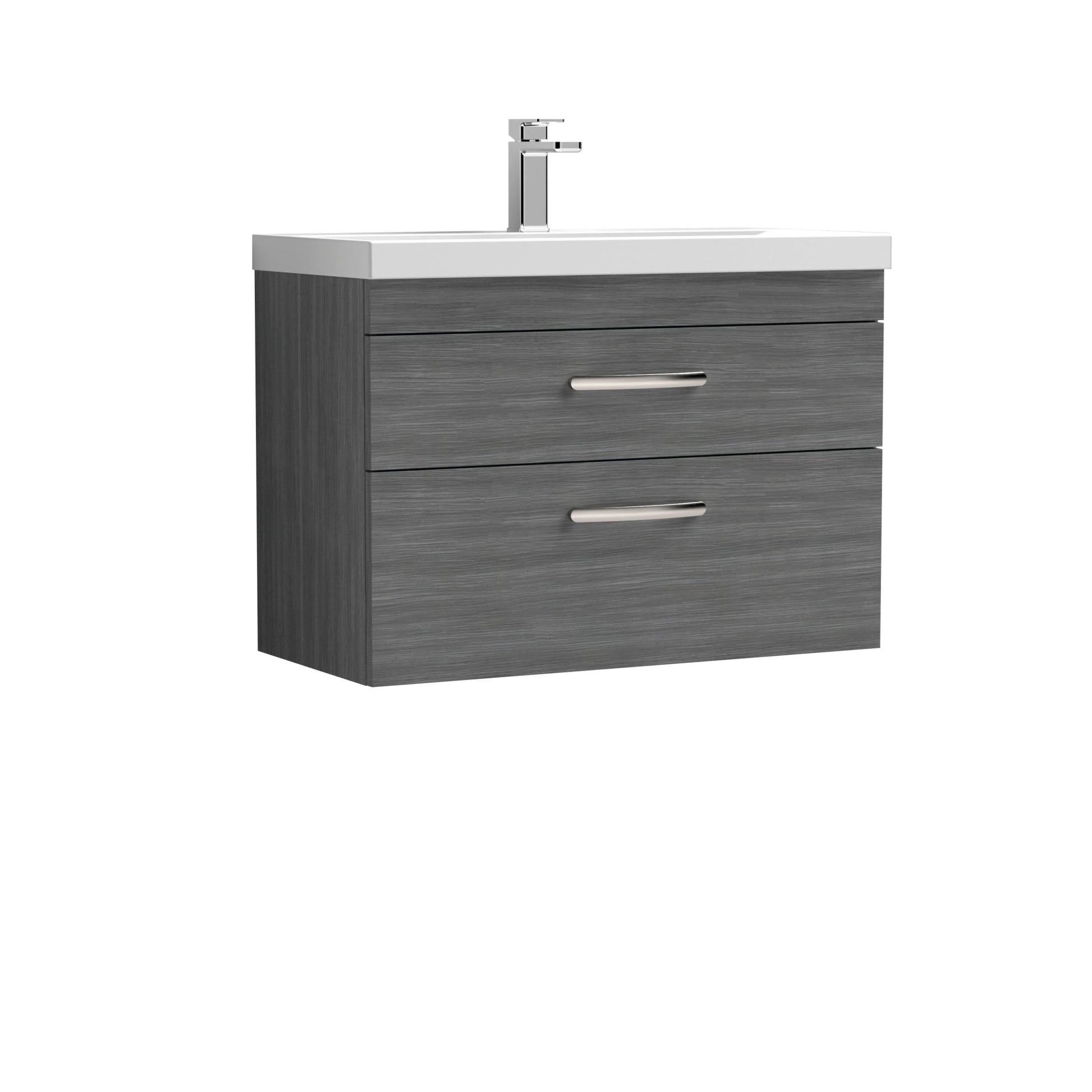 Nui Athena 800mm Wall Hung Vanity With Basin 3 Contemporary Anthracite Woodgrain MFC 589x810x390mm - JJ Building Materials