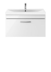 Nui Athena 800mm Wall Hung Vanity With Basin 3 Contemporary Gloss White MFC 481x810x390mm - JJ Building Materials