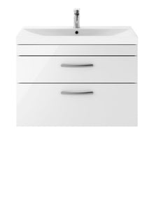 Nui Athena 800mm Wall Hung Vanity With Basin 3 Contemporary Gloss White MFC 589x810x390mm - JJ Building Materials