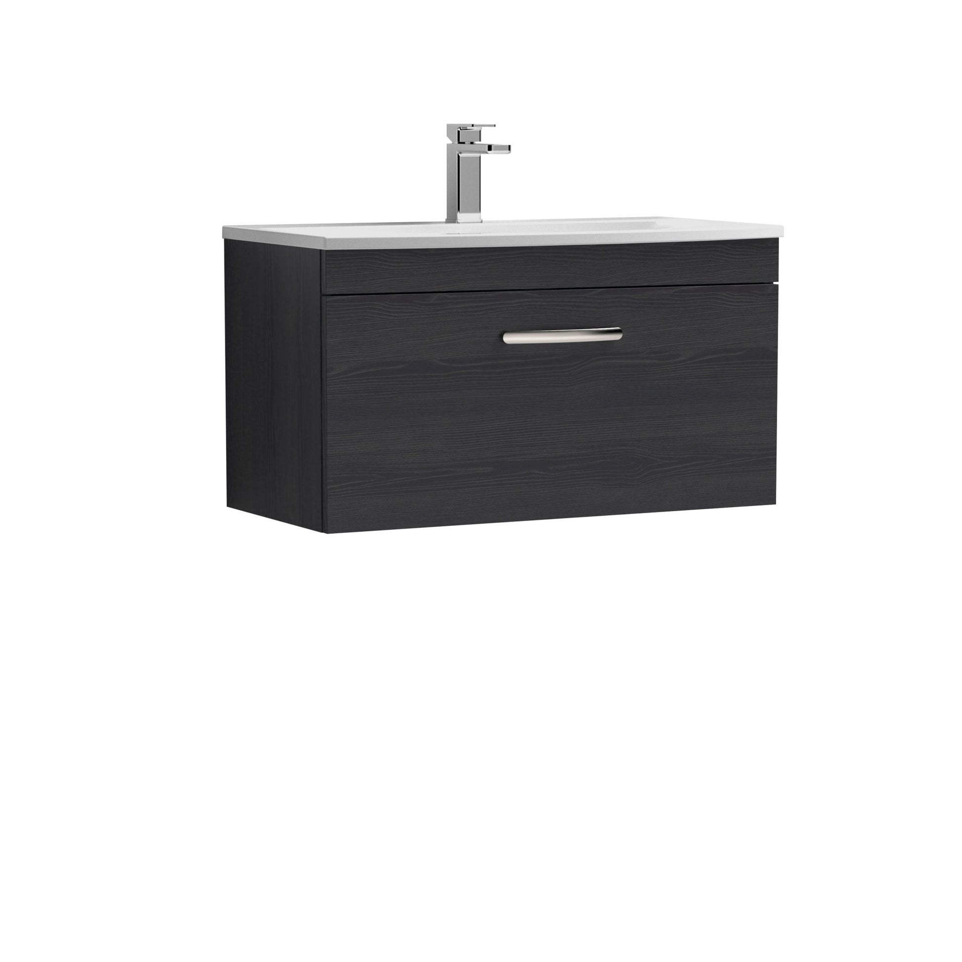 Nui Athena 800mm Wall Hung Vanity With Basin 4 Contemporary Charcoal Black MFC 461x810x390mm - ATH061G - JJ Building Materials