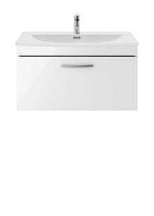 Nui Athena 800mm Wall Hung Vanity With Basin 4 Contemporary Gloss White MFC 461x810x390mm - ATH062G - JJ Building Materials