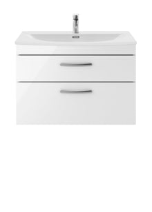 Nui Athena 800mm Wall Hung Vanity With Basin 4 Contemporary Gloss White MFC 461x810x390mm - ATH069G - JJ Building Materials