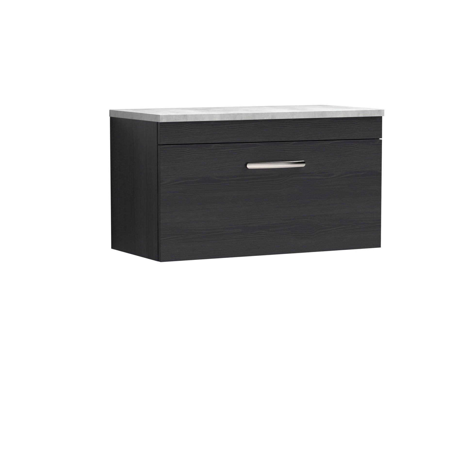 Nui Athena 800mm Wall Hung Vanity With Grey Worktop Contemporary Charcoal Black MFC Textured Woodgrain 452x805x390mm - JJ Building Materials