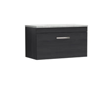 Nui Athena 800mm Wall Hung Vanity With Grey Worktop Contemporary Charcoal Black MFC Textured Woodgrain 452x805x390mm - JJ Building Materials