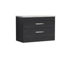 Nui Athena 800mm Wall Hung Vanity With Grey Worktop Contemporary Charcoal Black MFC Textured Woodgrain 560x805x390mm - JJ Building Materials
