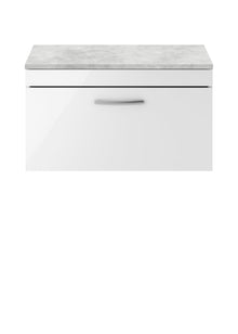 Nui Athena 800mm Wall Hung Vanity With Grey Worktop Contemporary Gloss White MFC Painted Gloss 452x805x390mm - JJ Building Materials