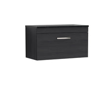 Nui Athena 800mm Wall Hung Vanity With Sparkling Black Worktop Contemporary Charcoal Black MFC Textured Woodgrain 452x805x390mm - JJ Building Materials