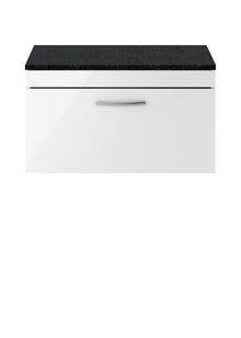 Nui Athena 800mm Wall Hung Vanity With Sparkling Black Worktop Contemporary Gloss White MFC Painted Gloss 452x805x390mm - JJ Building Materials