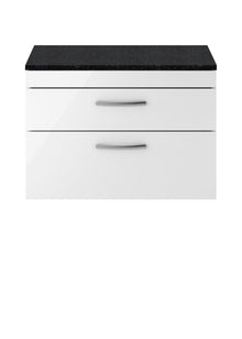 Nui Athena 800mm Wall Hung Vanity With Sparkling Black Worktop Contemporary Gloss White MFC Painted Gloss 560x805x390mm - JJ Building Materials