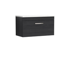 Nui Athena 800mm Wall Hung Vanity With Sparkling White Worktop Contemporary Charcoal Black MFC Textured Woodgrain 452x805x390mm - JJ Building Materials