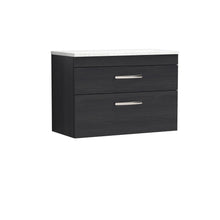 Nui Athena 800mm Wall Hung Vanity With Sparkling White Worktop Contemporary Charcoal Black MFC Textured Woodgrain 560x805x390mm - JJ Building Materials