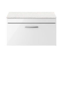 Nui Athena 800mm Wall Hung Vanity With Sparkling White Worktop Contemporary Gloss White MFC Painted Gloss 452x805x390mm - JJ Building Materials