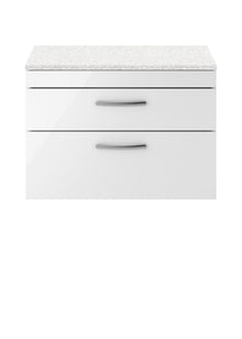 Nui Athena 800mm Wall Hung Vanity With Sparkling White Worktop Contemporary Gloss White MFC Painted Gloss 560x805x390mm - JJ Building Materials