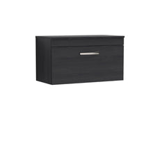 Nui Athena 800mm Wall Hung Vanity With Worktop Contemporary Charcoal Black MFC Textured Woodgrain 448x805x390mm - JJ Building Materials