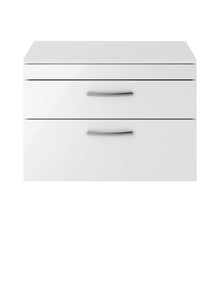 Nui Athena 800mm Wall Hung Vanity With Worktop Contemporary Gloss White MFC Painted Gloss 556x805x390mm - JJ Building Materials