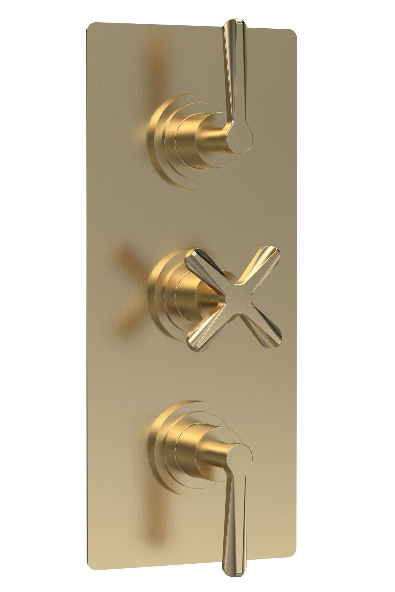 Nui Aztec Triple Thermostatic Shower Valve Contemporary Brushed Brass Brass ABS 280x120x136mm - JJ Building Materials