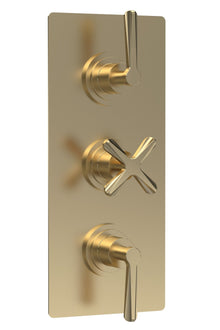 Nui Aztec Triple Thermostatic Shower Valve With Diverter Contemporary Brushed Brass Brass ABS 280x120x136mm - JJ Building Materials